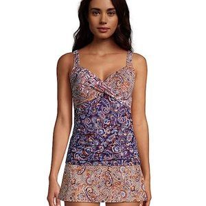 NWT Lands' End Womens Square Neck Underwire Tankini Swim Top Size 2 $80 Z043